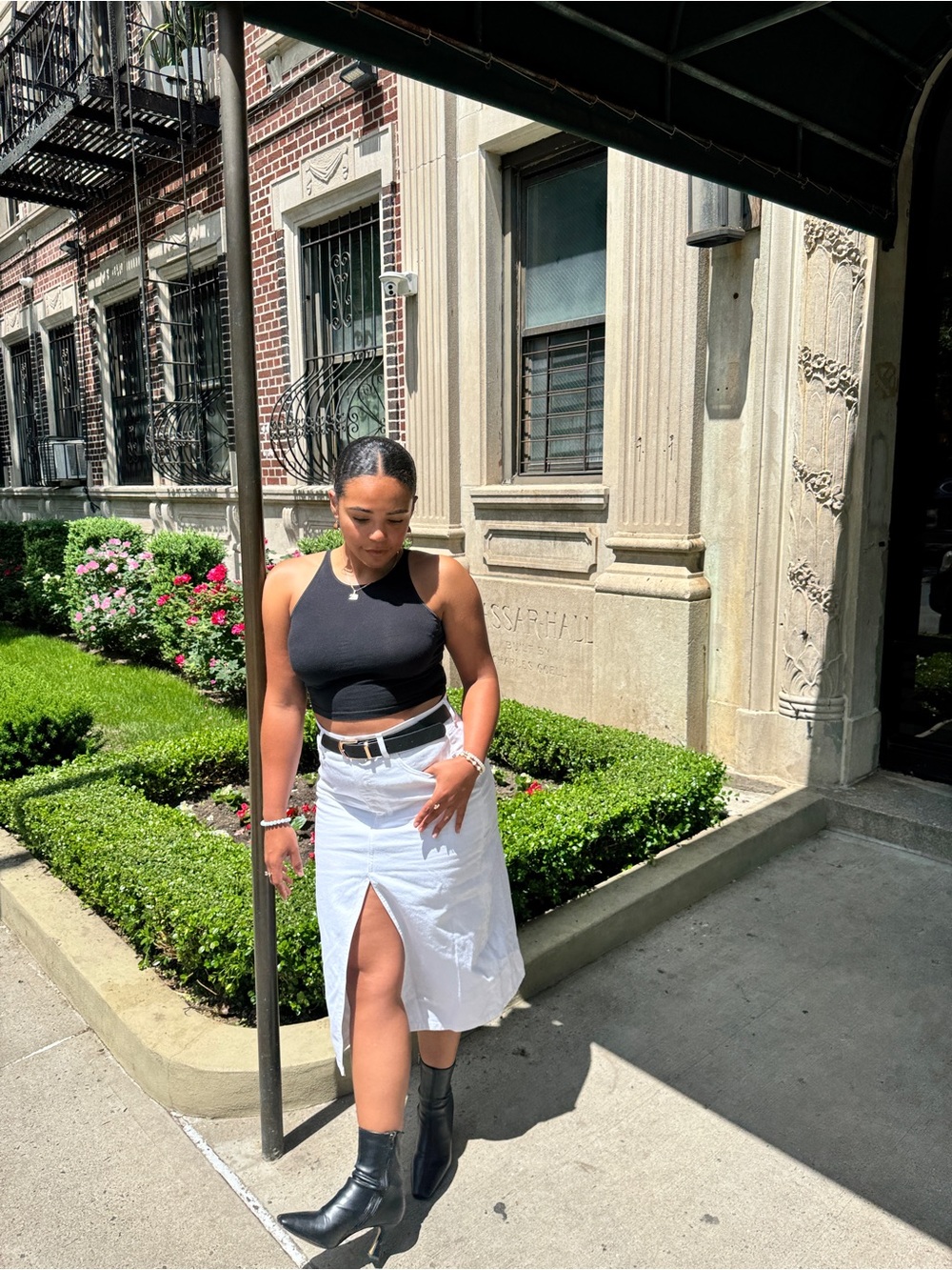 Aritzia WHITE Midi Denim Skirt with Slit